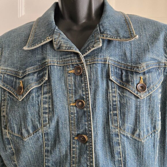 Axcess Liz Claiborne Stretch Denim Jean Jacket Women's Large Blue NICE! - Picture 3 of 11